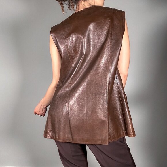Vintage Long Brown Leather Vest by Jofama of Sweden - Picture 7 of 9